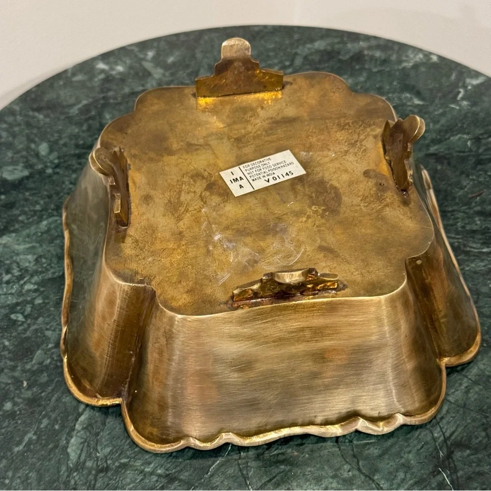 Vintage   Brass Bowl  Gold Planter Footed Dish Segmented Scalloped
